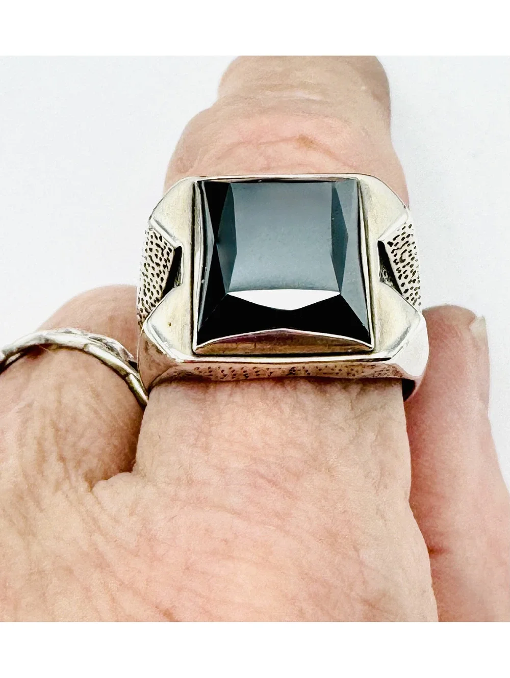 Rare Santo Domingo Juan Pedro Garcia man's sterling silver hematite signet ring